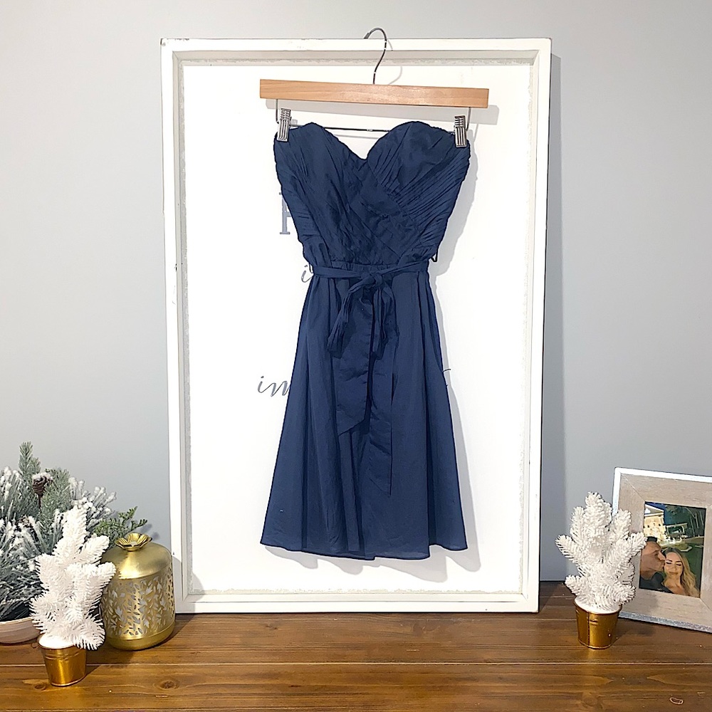 Sweetheart neckline strapless a-line mini dress in washed navy EUC